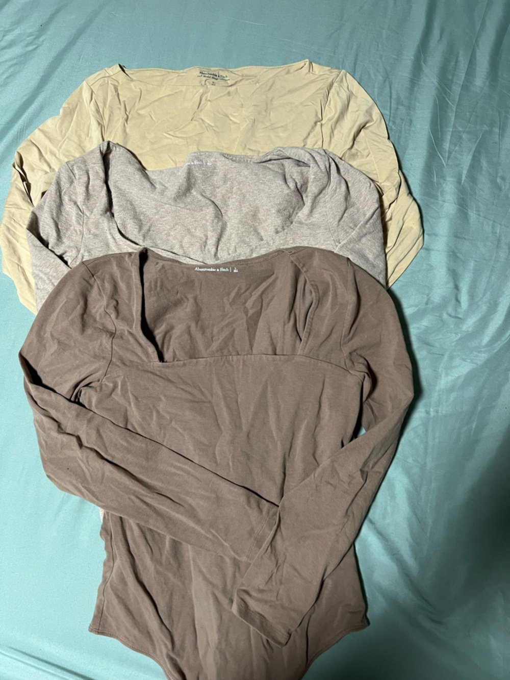 Abercrombie & Fitch Long Sleeve Bodysuit Trio - Brown, Gray/Tan, Beige